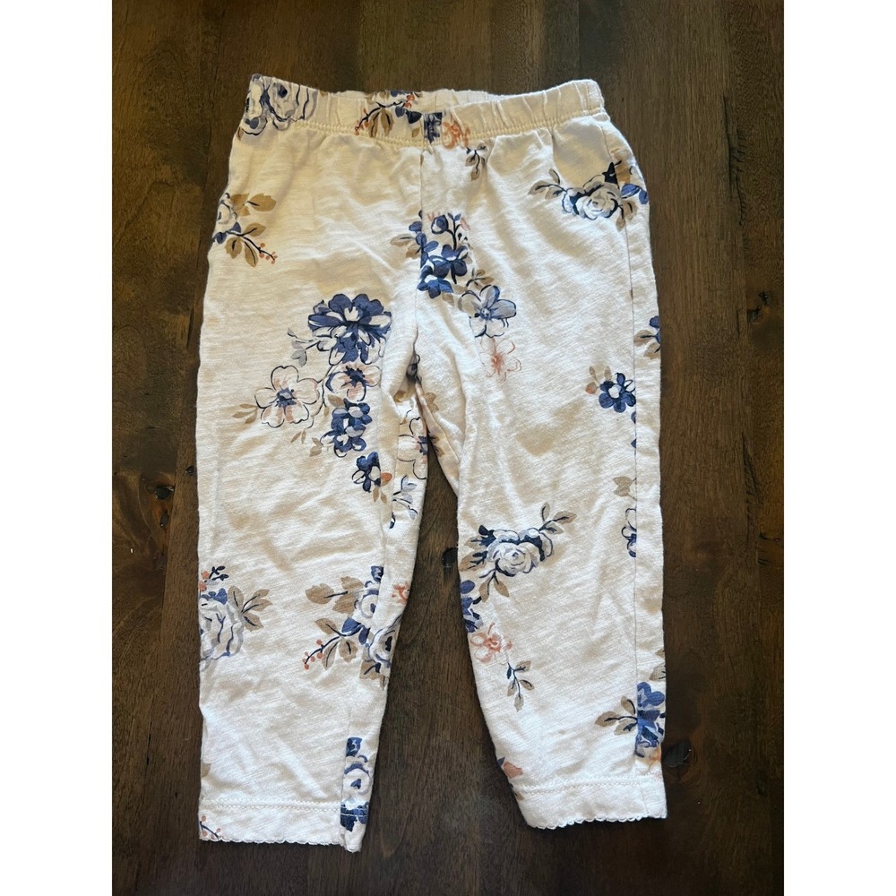 Carters Baby Girl Floral Leggings White Blue Tan Scalloped Trim Pants 12M